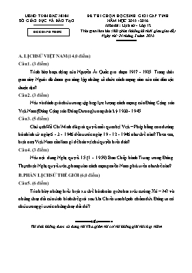 Đề thi học sinh giỏi Lịch sử lớp 12 - Năm học 2015-2016 - Sở GD & ĐT Bắc Ninh